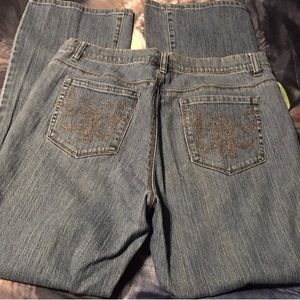 Liz & Co Stretch Blue Jeans Designer Back Pickets Size 12 Cute Pair!